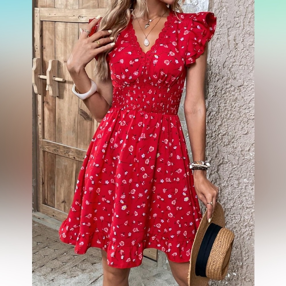 NWOT Red Ruffled Mini Sundress - Picture 2 of 14